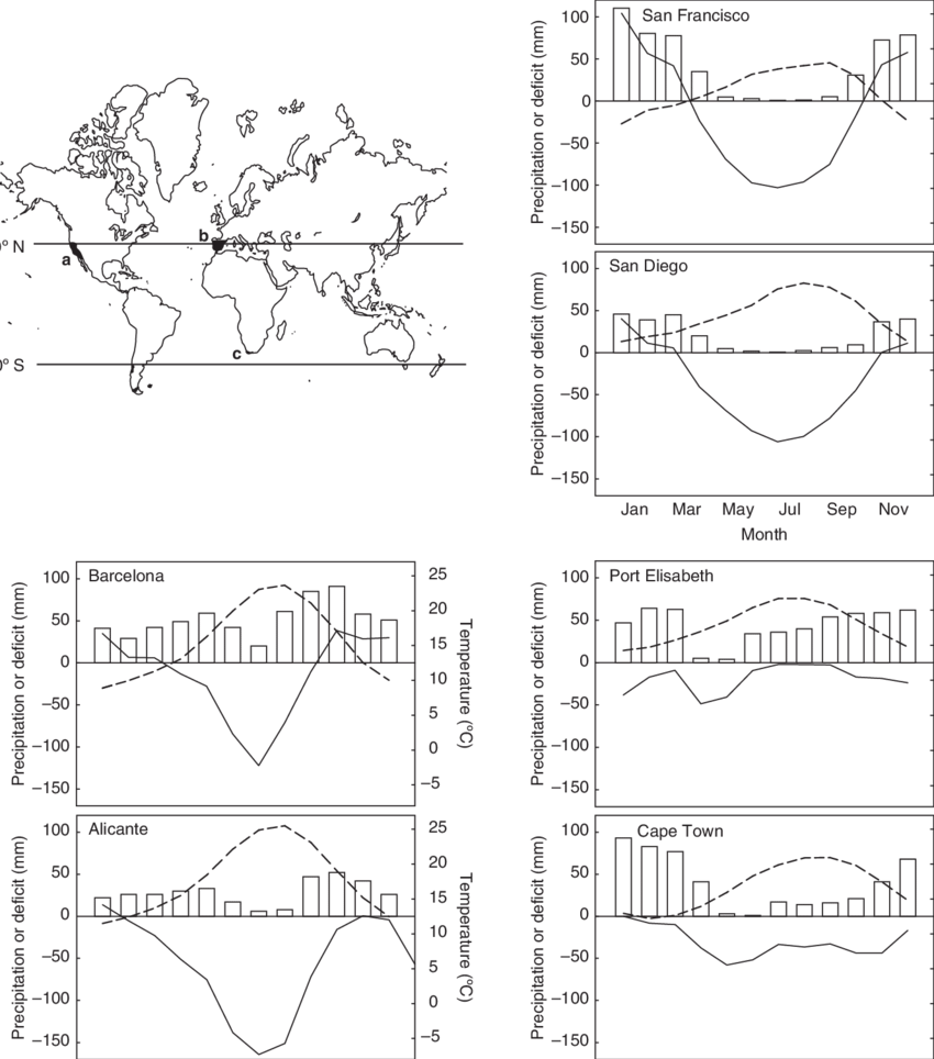 Climatic Characteristic Of The Three Mediterranean-type - Diagram (850x964), Png Download