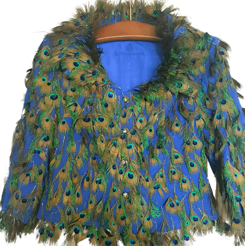 Liz Malraux Haute Couture Silk/peacock Feathers Jacket - Fur (800x802), Png Download