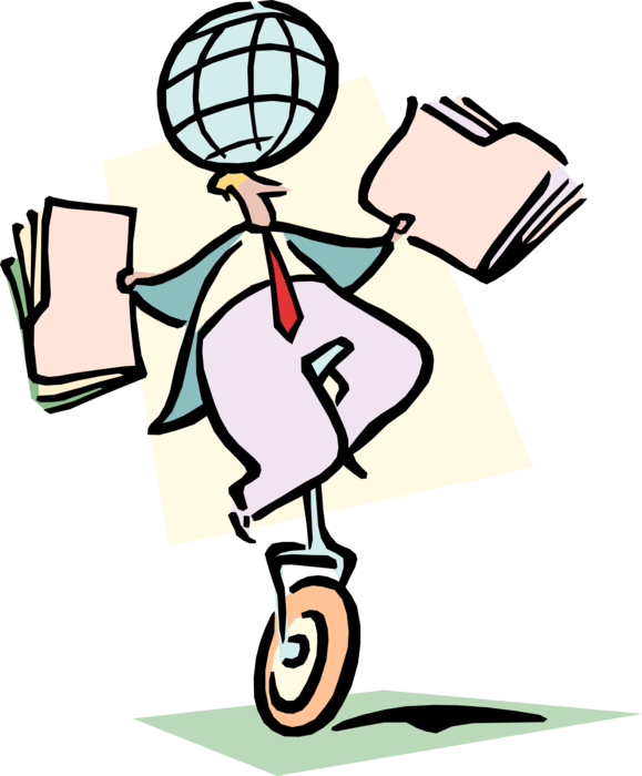 Vector Illustration Of Businessman Rides Unicycle And - Balancing Act Clipart (579x700), Png Download