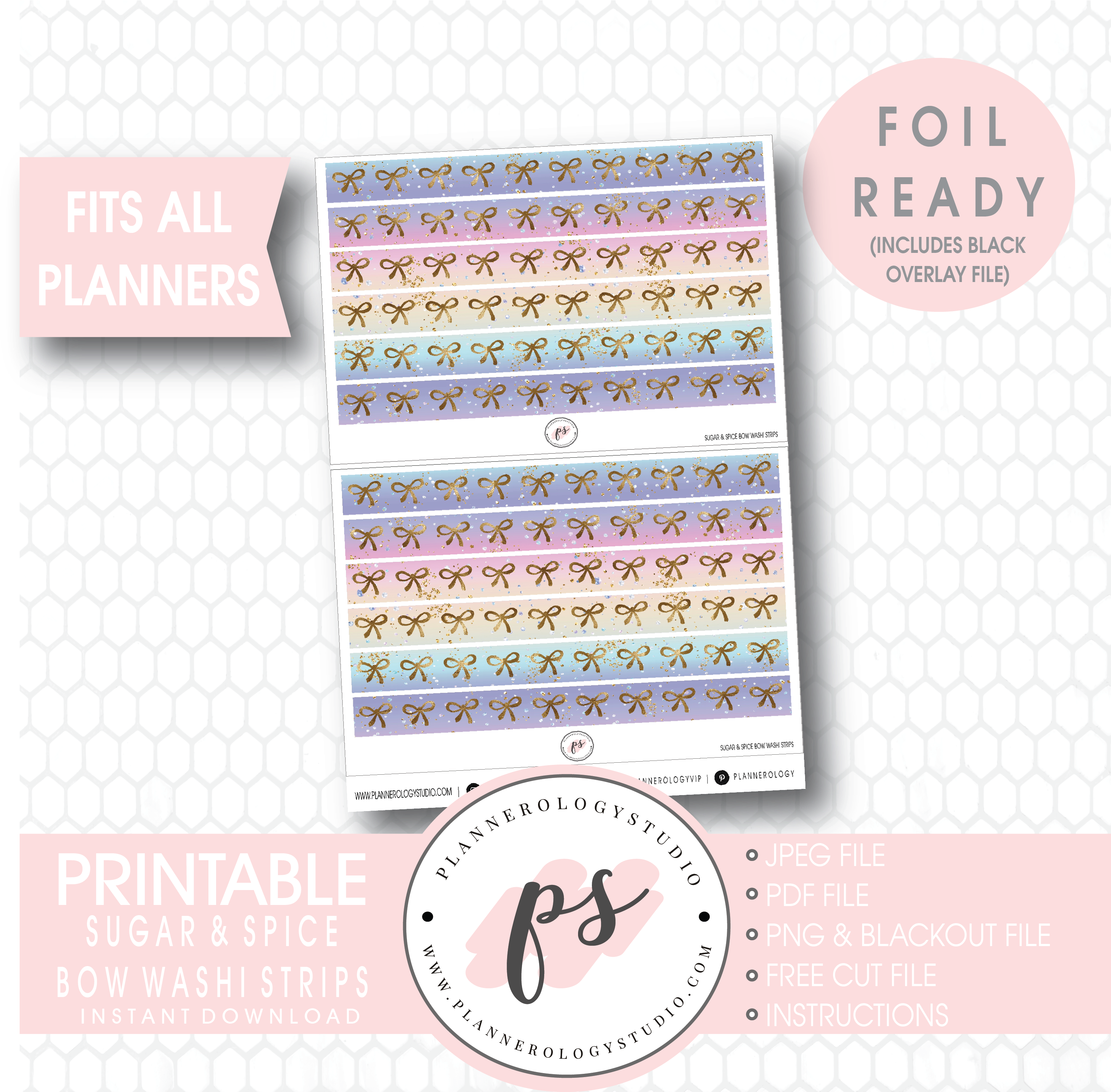 Sugar & Spice Watercolour Pattern Bow Icon Washi Strip - Jan 2019 Printable Erin Condren (3067x3000), Png Download