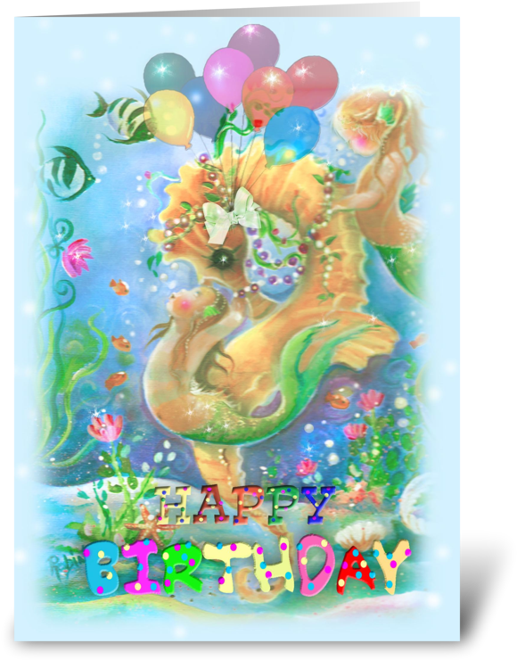 Birthday, Balloons, And Sea Life - Painting (700x792), Png Download