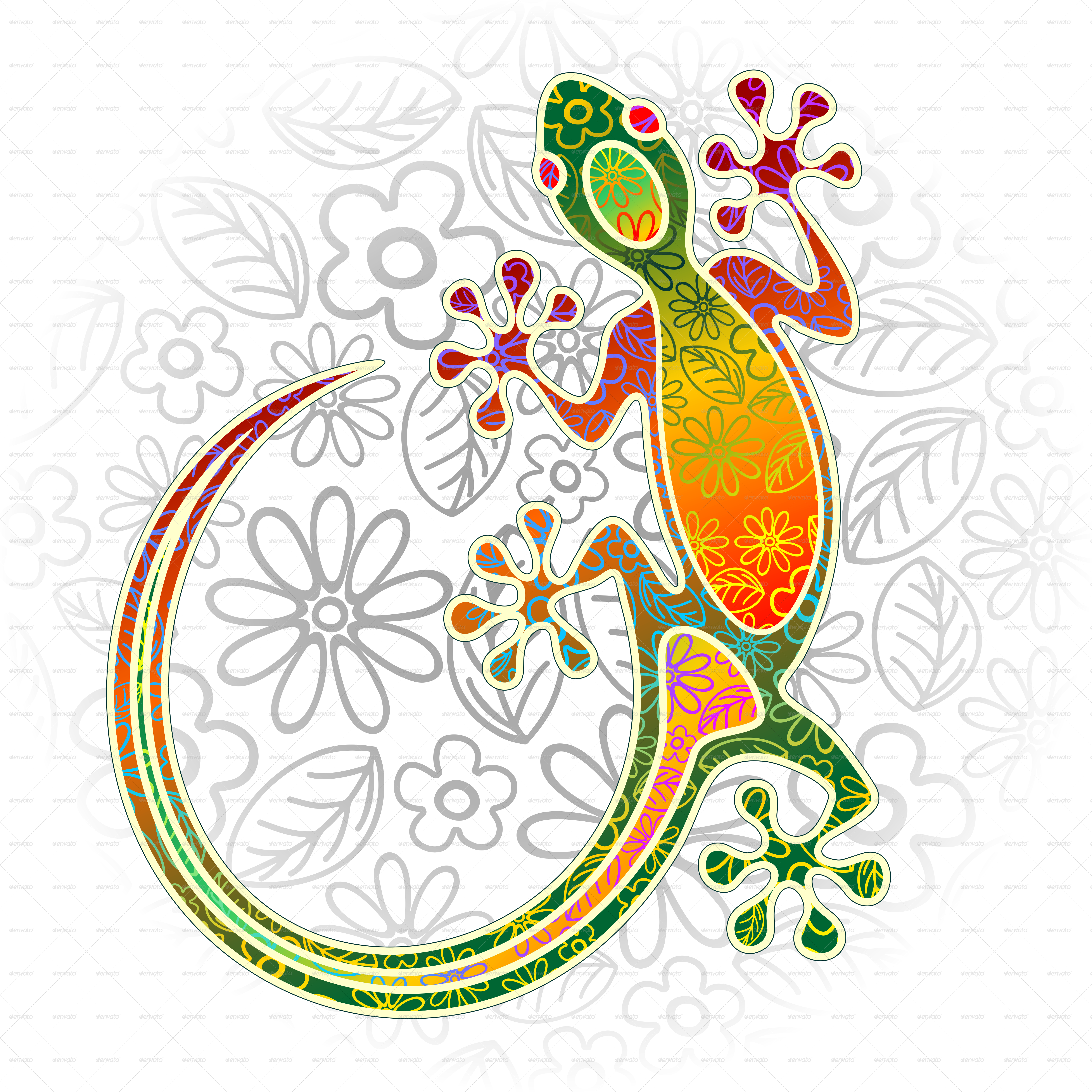 Gecko Floral Tribal Art - Batik Gecko (5000x5000), Png Download