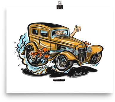 32 Ford Deuce Tudor Hot Rod Cartoon Art Print - Antique Car (600x600), Png Download