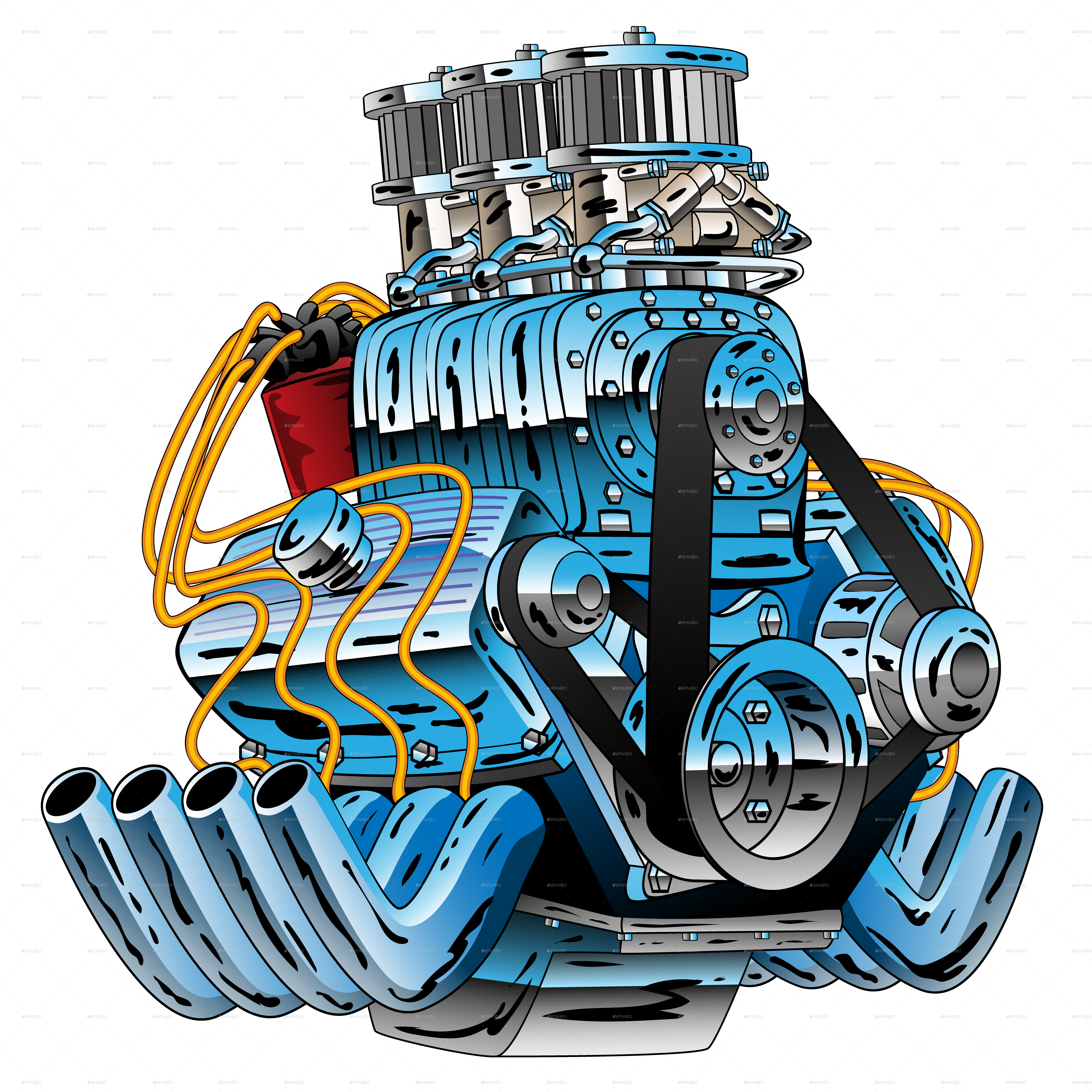 Hot Rod Race Car Dragster Engine Cartoon Vector - Drag Racing (5000x5000), Png Download