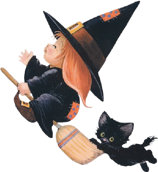 Cartoon Baby Witch With Black Cat,black Hat Witches - Cute Halloween Cartoon Witch (600x600), Png Download