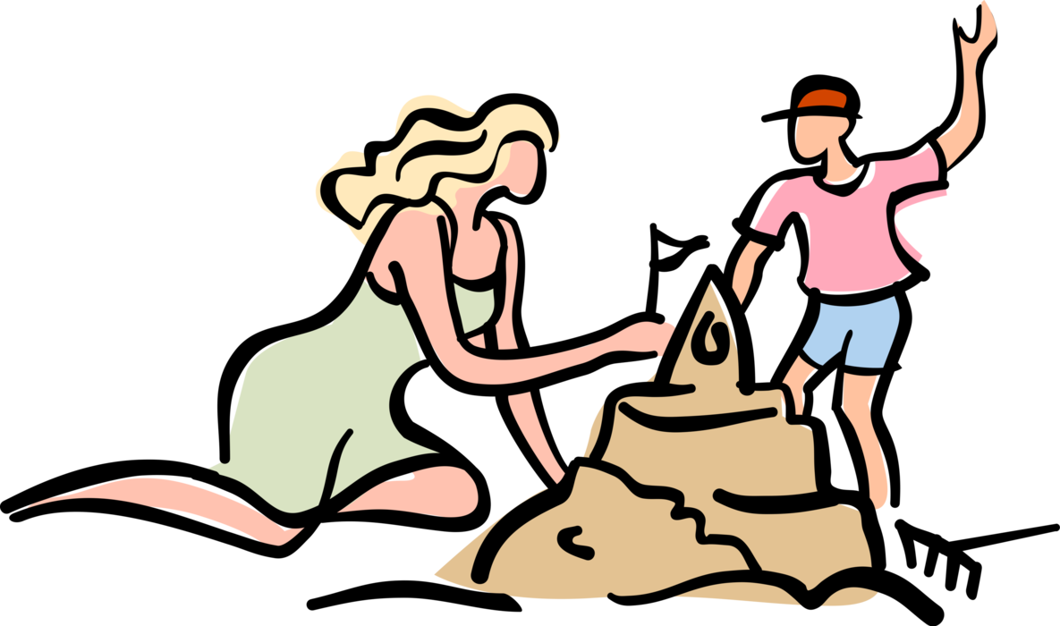 Vector Illustration Of Mother And Child Construct Sand (1185x700), Png Download