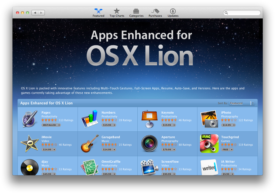 Mac App Store Gets 'enhanced For Os X Lion' Section - Mac Os X Lion (1114x786), Png Download
