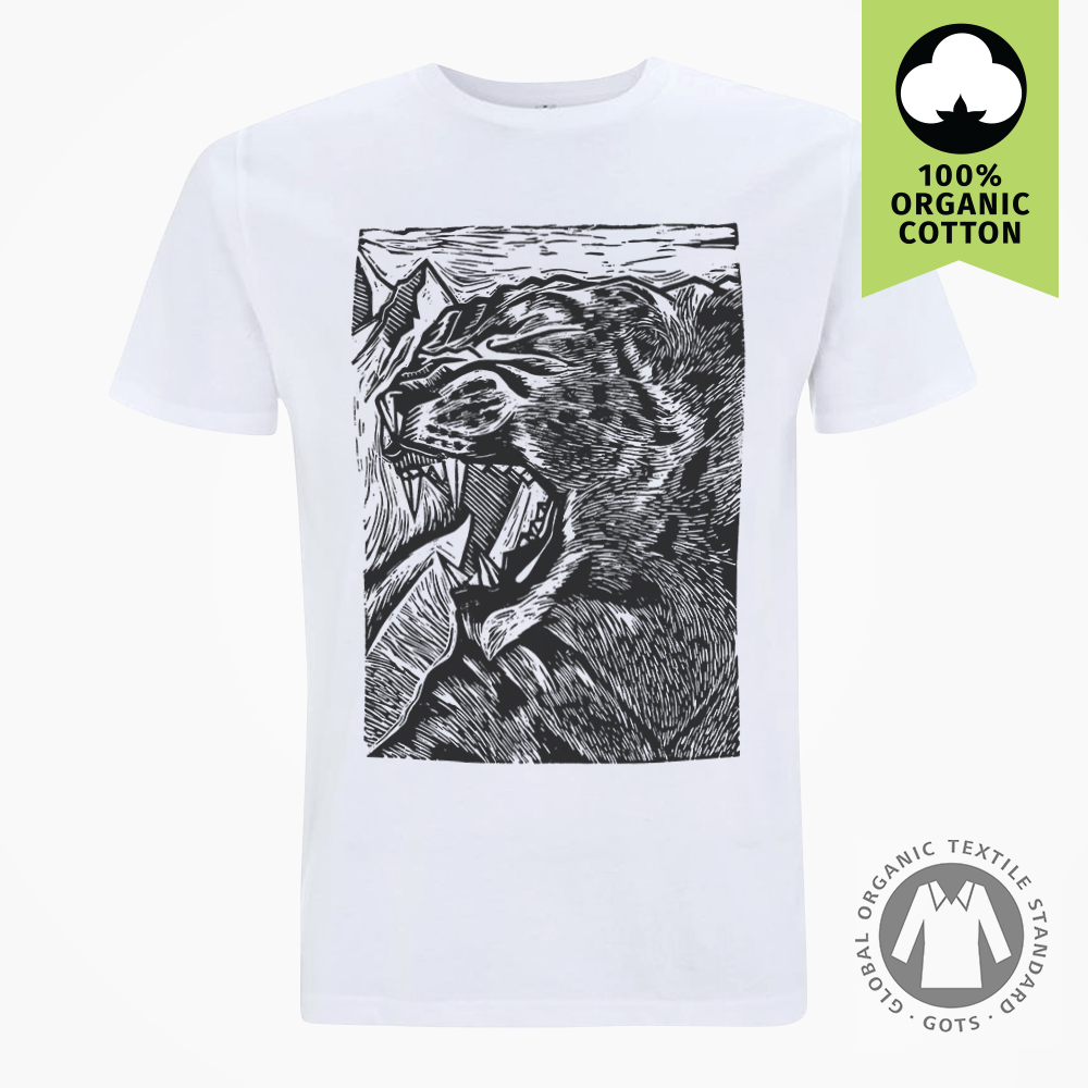 Snow Leopard Organic Men's Lino Illustration T-shirt - T-shirt (1000x1000), Png Download
