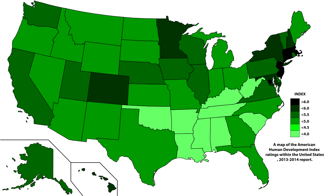 A Map Of The American Human Development Index Rating - Red And Blue States 2018 (1280x806), Png Download