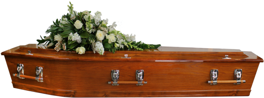 White And Green Casket Spray - Coffin With Flowers Png (900x343), Png Download