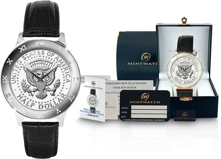 Myntklokken President Seal Med Ekte Halvdollar Mynt - Analog Watch (800x540), Png Download