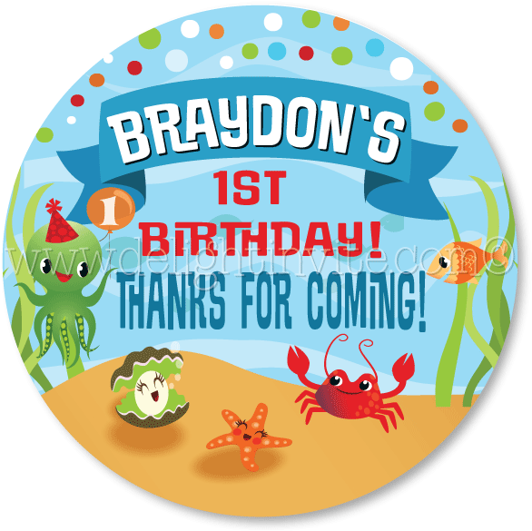 Under The Sea 1st Birthday Favor Tags (612x612), Png Download