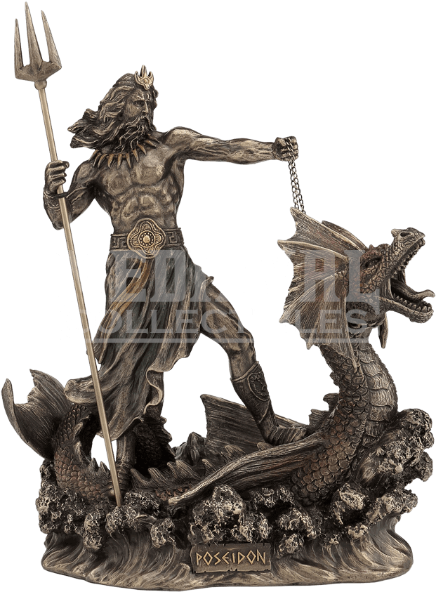 Poseidon With Trident And Sea Serpent - Poseidon Greek God Statues (850x850), Png Download