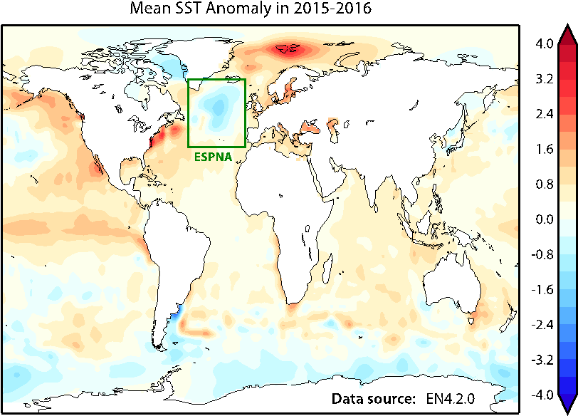 Mean 2015 2016 Sea Surface Temperature Anomaly With - World Map Clipart Png (851x609), Png Download