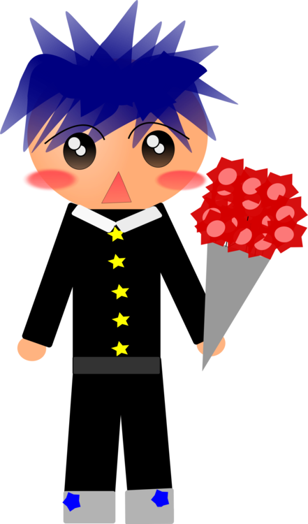 Flower Bouquet Drawing Cartoon Boy - Clip Art (441x750), Png Download