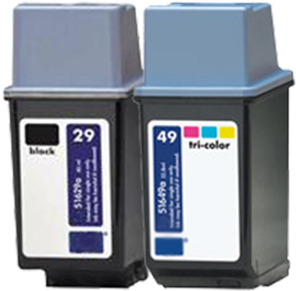 2 Pack Hp 51629a Black (hp 49a) 51649a Tri-color Inkjet - Hp Deskjet 640c Cartridge (650x650), Png Download
