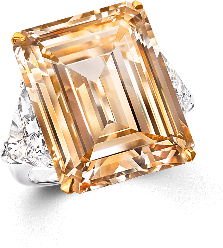 A Graff Emerald Cut Brownish Yellow Diamond Ring Featuring - Engagement Ring (2000x2000), Png Download