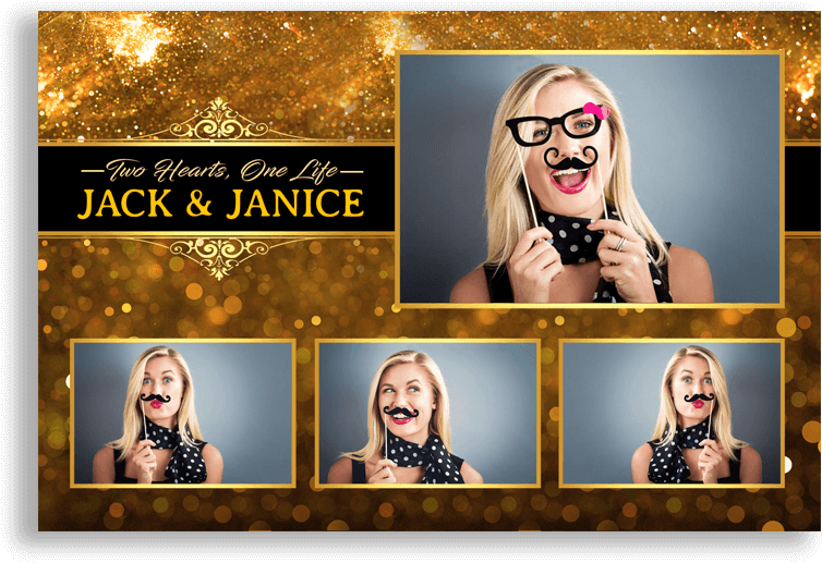 Black & Gold Sparkle Postcard - Black And Gold Photo Booth Template (800x838), Png Download