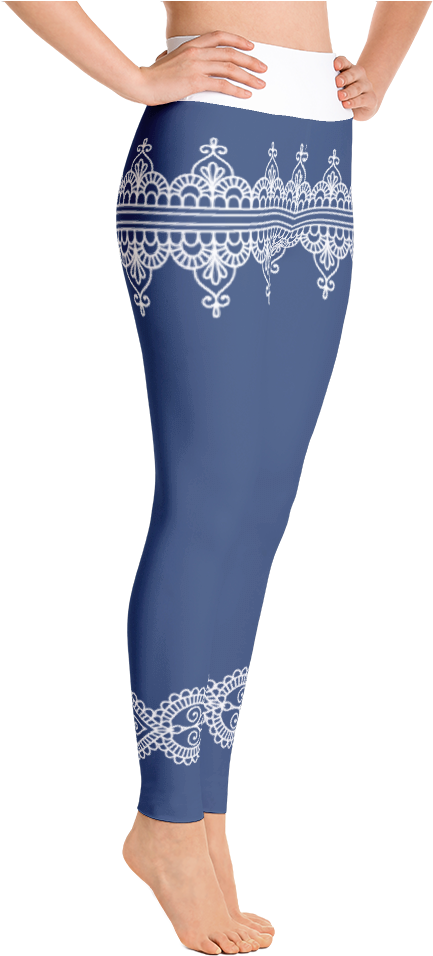 Blue Yoga Leggings With Traditional Indian Borders - Yoga Pants (1000x1000), Png Download