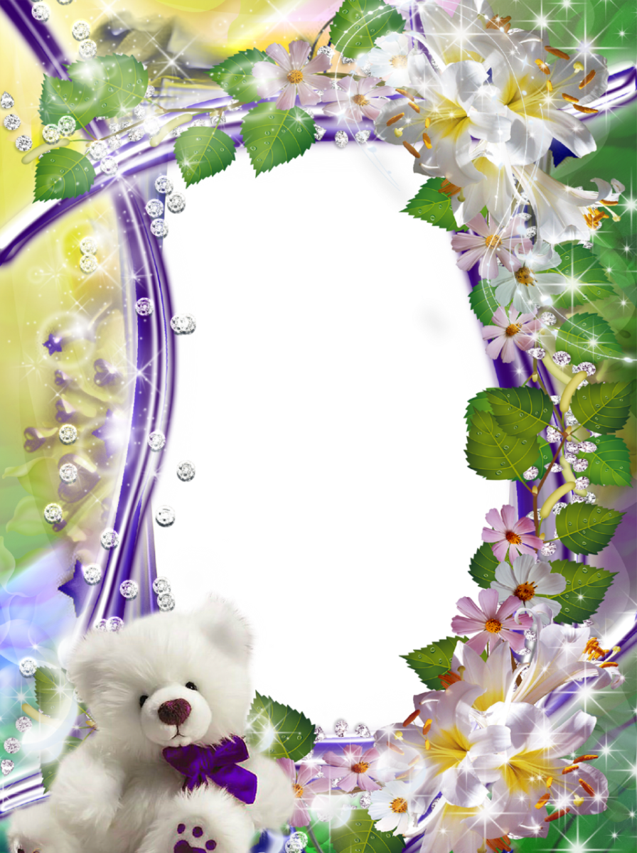 Flower Picture Frames, Flower Pictures, White Teddy - White Teddy Bear With Roses (896x1200), Png Download