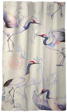 Hand-drawn Watercolor Seamless Pattern With White Japanese - Flamingo (400x400), Png Download
