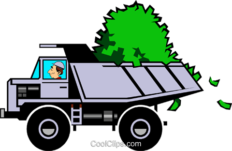 Cartoon Dump Truck With Money Royalty Free Vector Clip - Dump Truck Of Money (480x312), Png Download