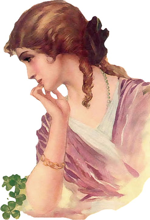 Леди Png - Victorian Lithograph Elegant Lady With Dog Signed (494x720), Png Download