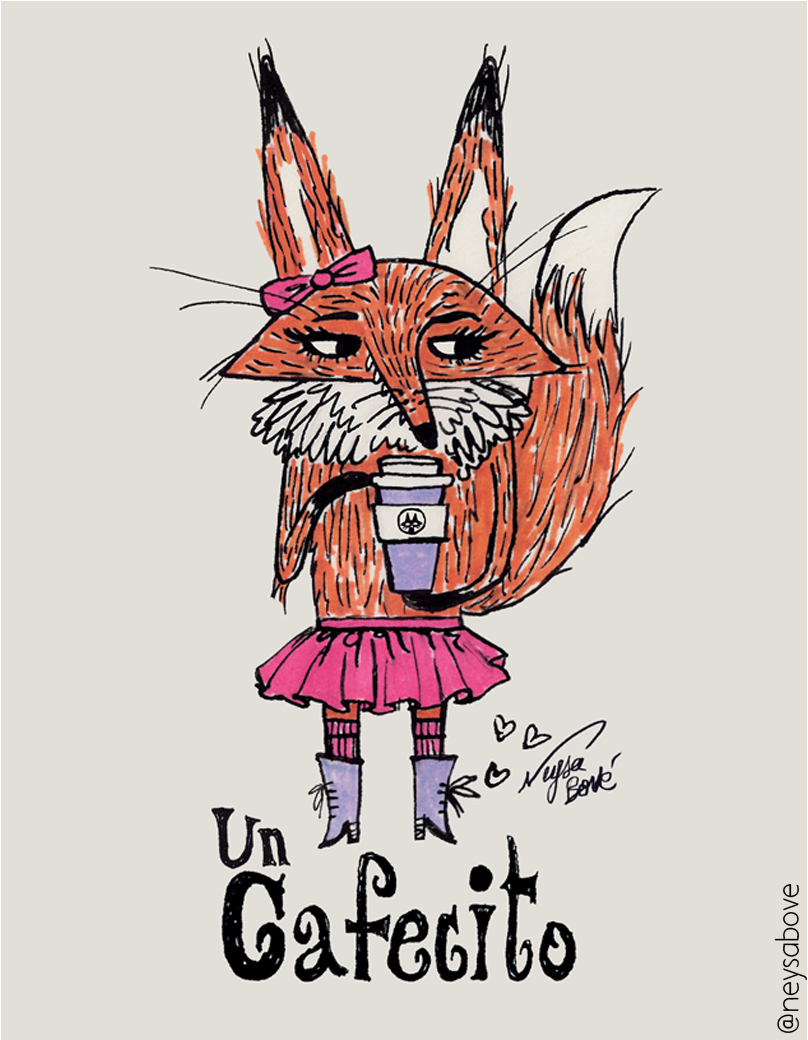Cute Little Fashion Fox Prints - Cartoon (1238x1039), Png Download