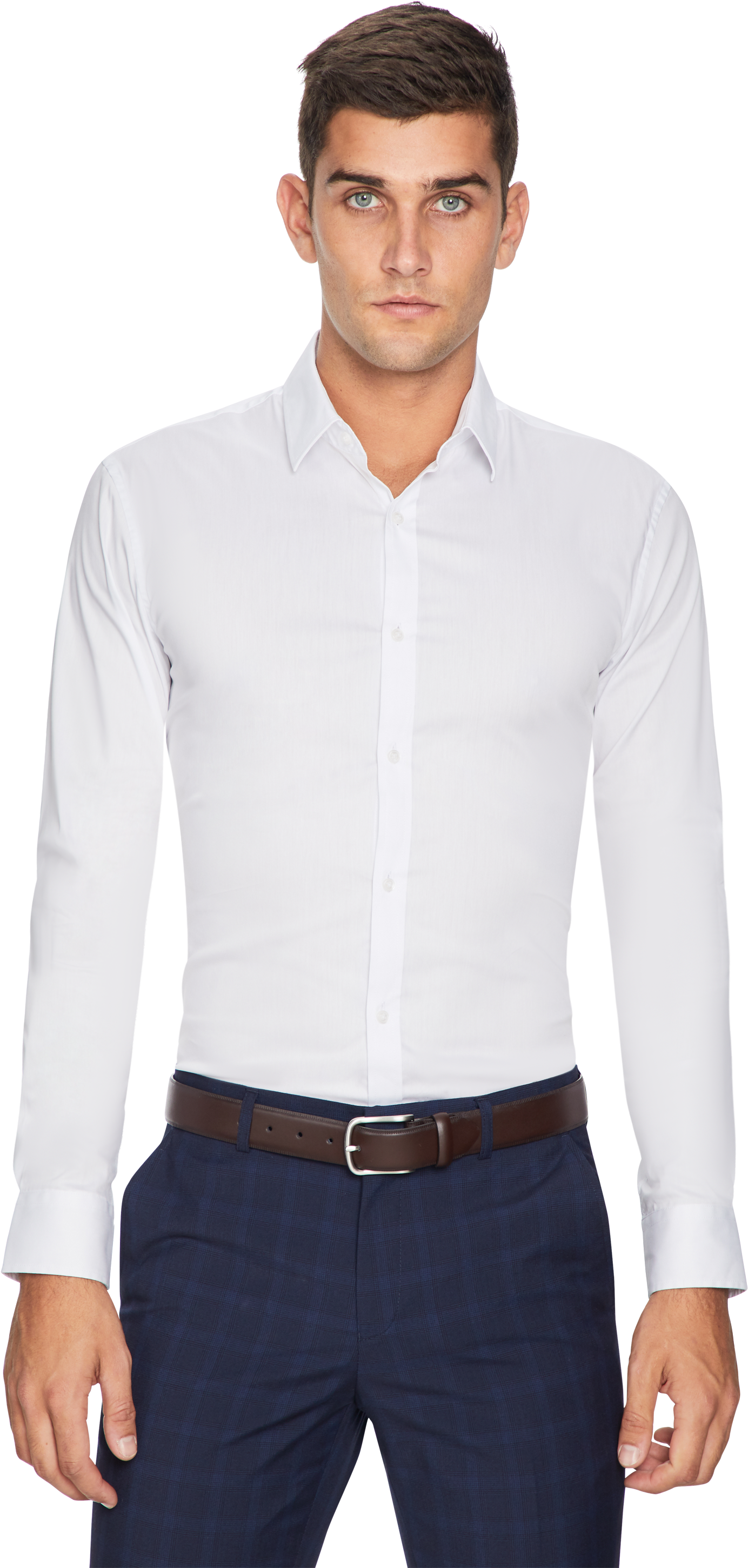 White Plain Stretch Slim Fit Shirt - T-shirt (3000x3000), Png Download