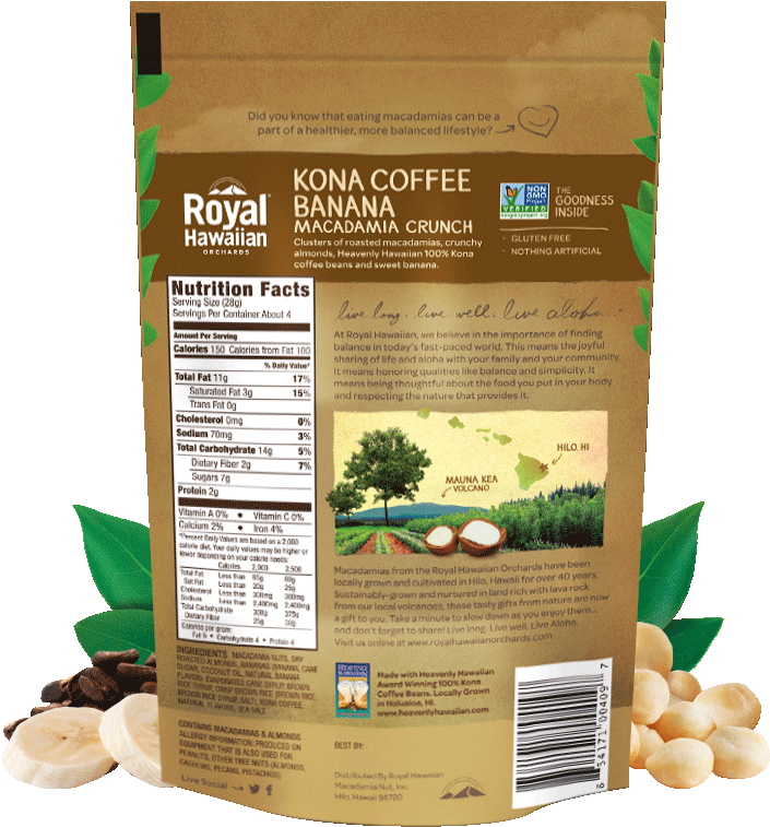 Kona Coffee Banana Macadamia Nut Crunch - Royal Hawaiian Macadamia Nuts Nutrition (900x900), Png Download