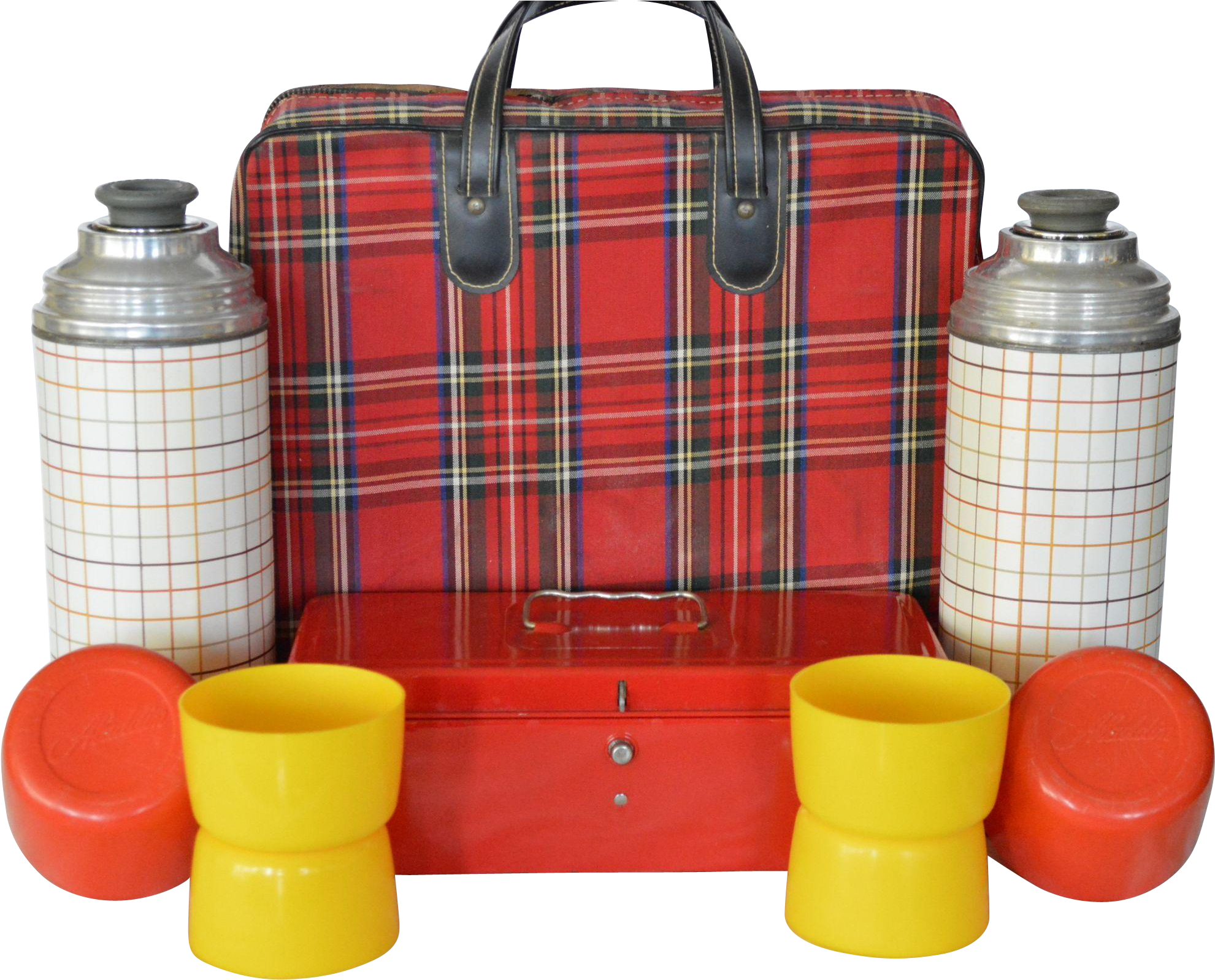 Vintage Red Tartan Plaid Aladdin Thermos Outing / Picnic - Thermos Vintage Png (1980x1980), Png Download