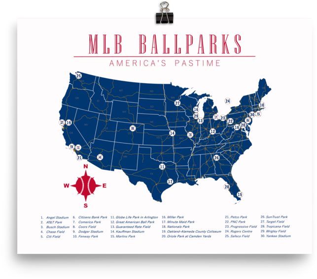 Mlb List Map Poster Atlanta Braves Colors - Us Map Transparent Background (1000x1000), Png Download