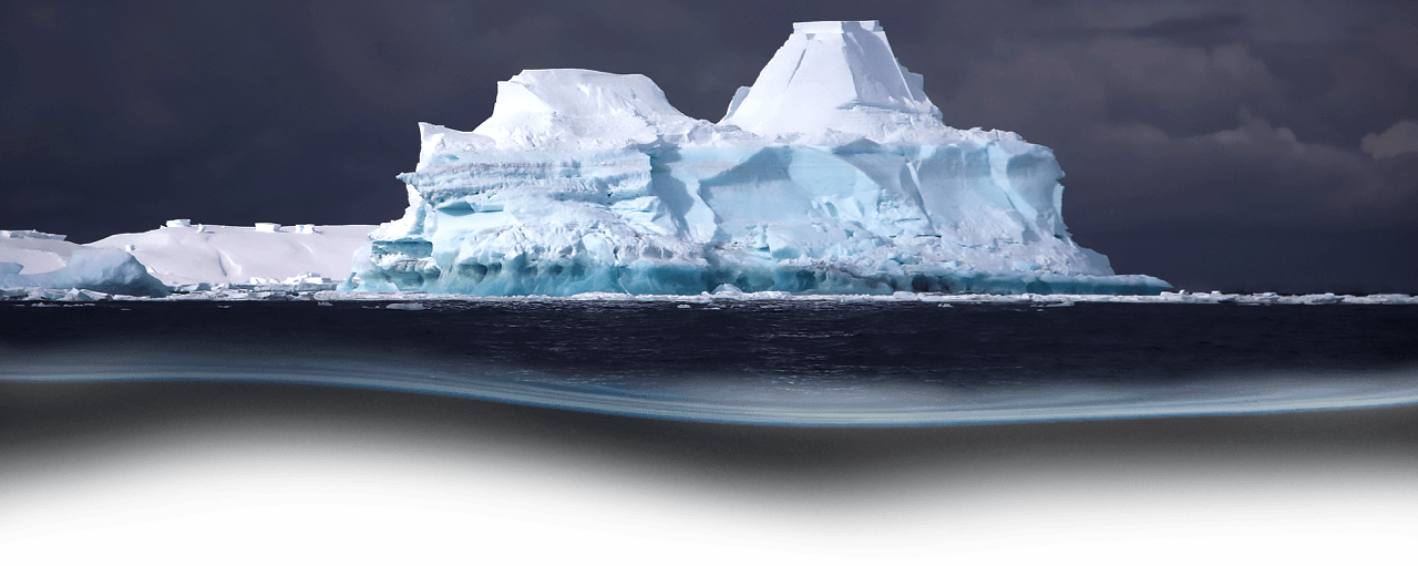 The Underwater Glider Flying Through The Water Below - Iceberg (1280x511), Png Download