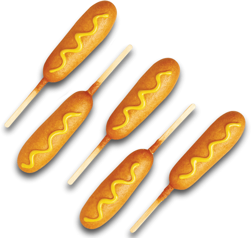 Five Corn Dogs With Mustard - Corn Dog (850x800), Png Download