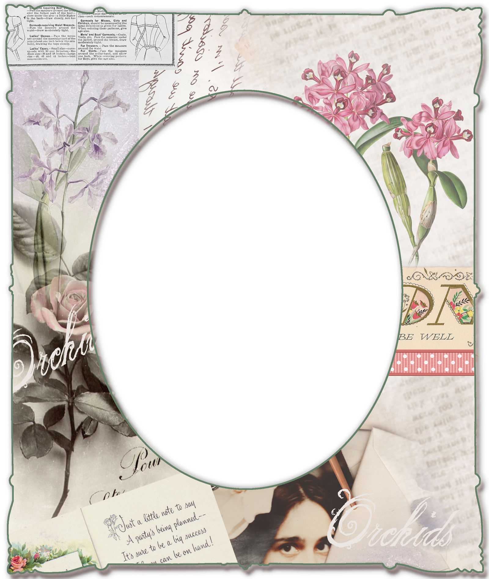 Transparent Png Paper Frame With Orchids - Paper Picture Frames Png (1600x1891), Png Download
