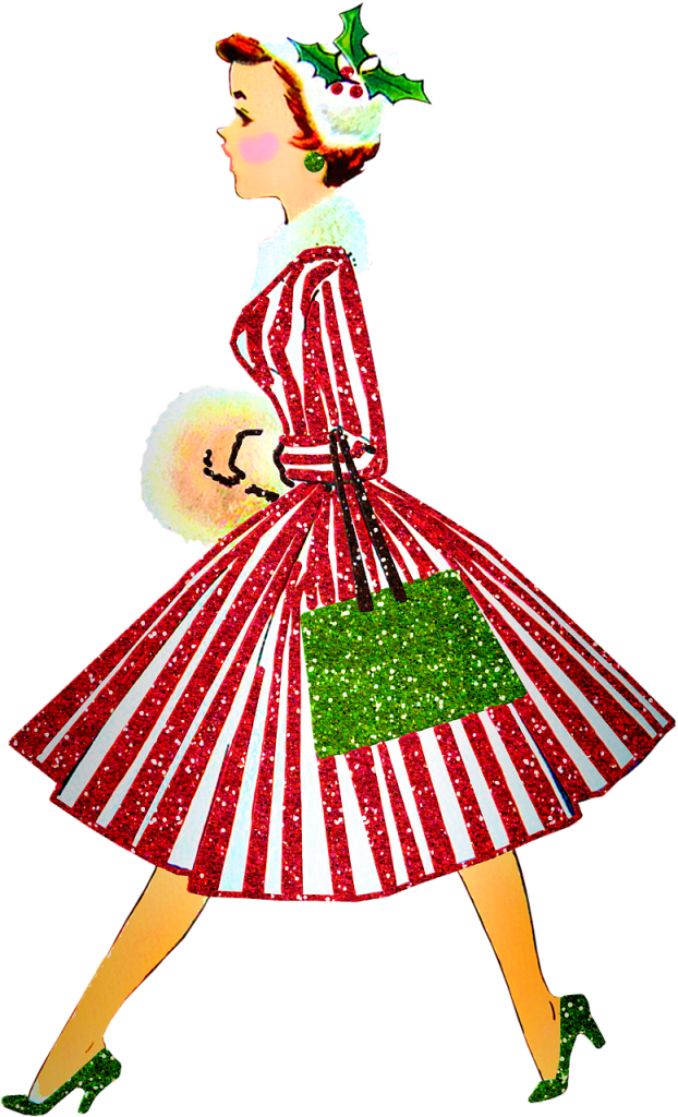 181212 Flopped Shopper Retro Christmas Lady 3734096 - Illustration (622x1024), Png Download