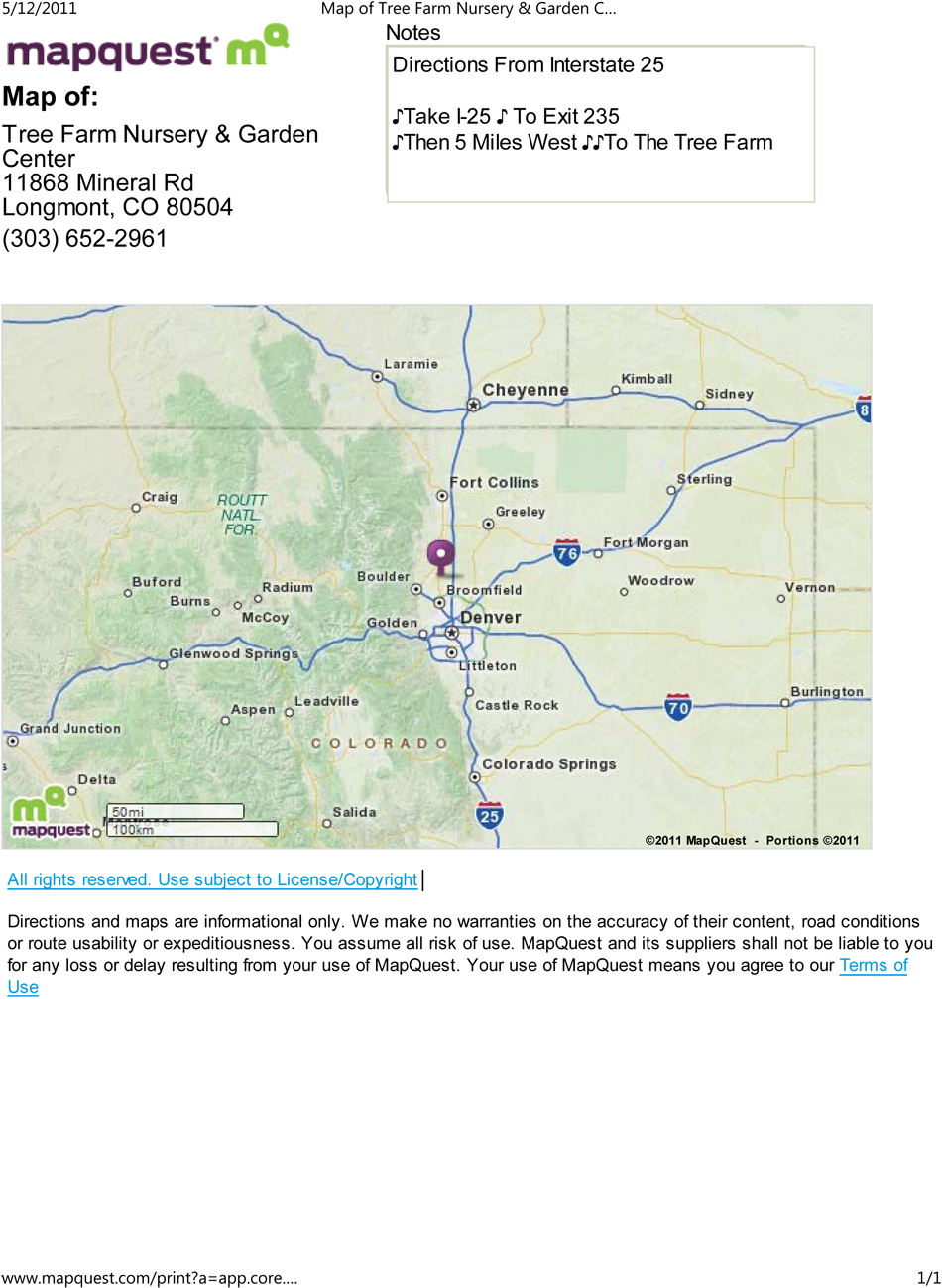 Map To The Tree Farmnear Longmont, Colorado - Mapquest (1000x1309), Png Download