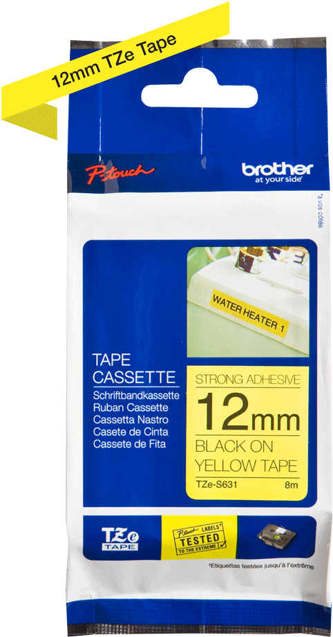 Brother P Touch Tape Tze S631 12mm Black On Yellow (923x960), Png Download