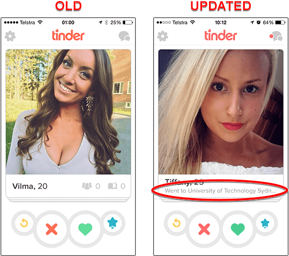 Tinder Update Job And Education Details Comparison - Tinder (570x540), Png Download