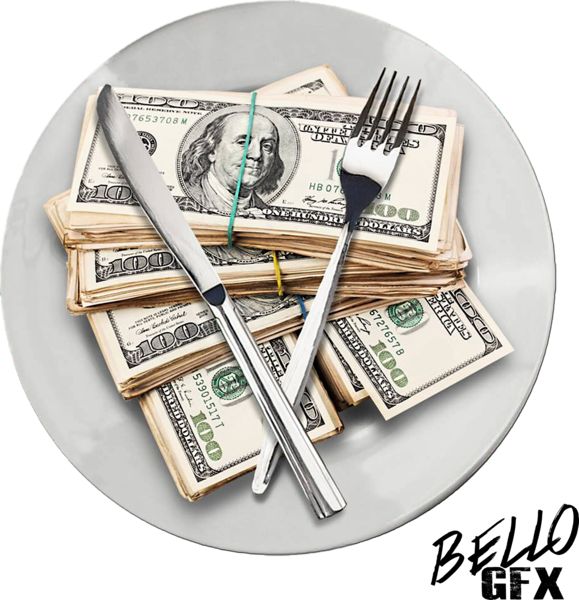 Money On Food Plate - Money On Plate Png (579x600), Png Download
