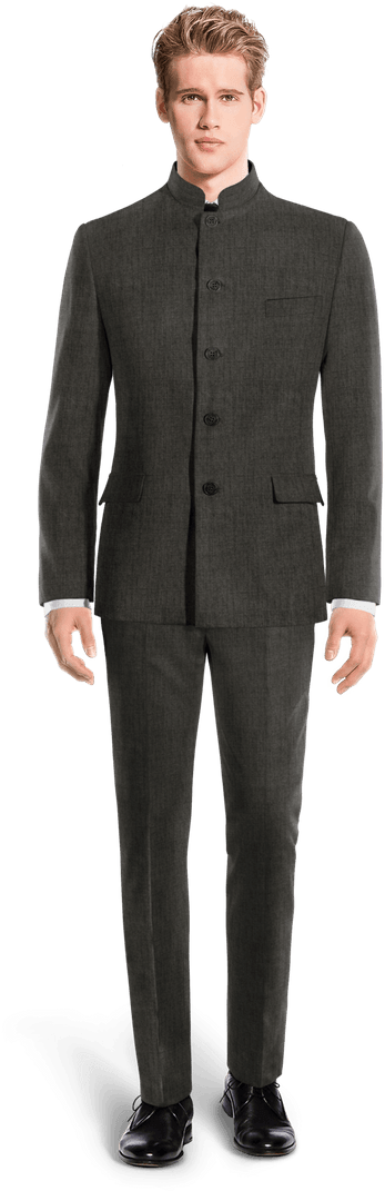 Grey Mao 100% Wool Suit-view Front - Double Breasted Tweed Suit (400x1089), Png Download
