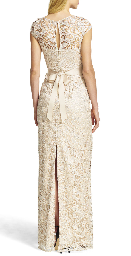 Adrianna Papell Beautiful Cap Sleeve Lace Gown In Nude - Gown (603x900), Png Download