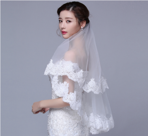 Charm White Lace Tulle Fingertip Length - Wedding Dress (500x640), Png Download