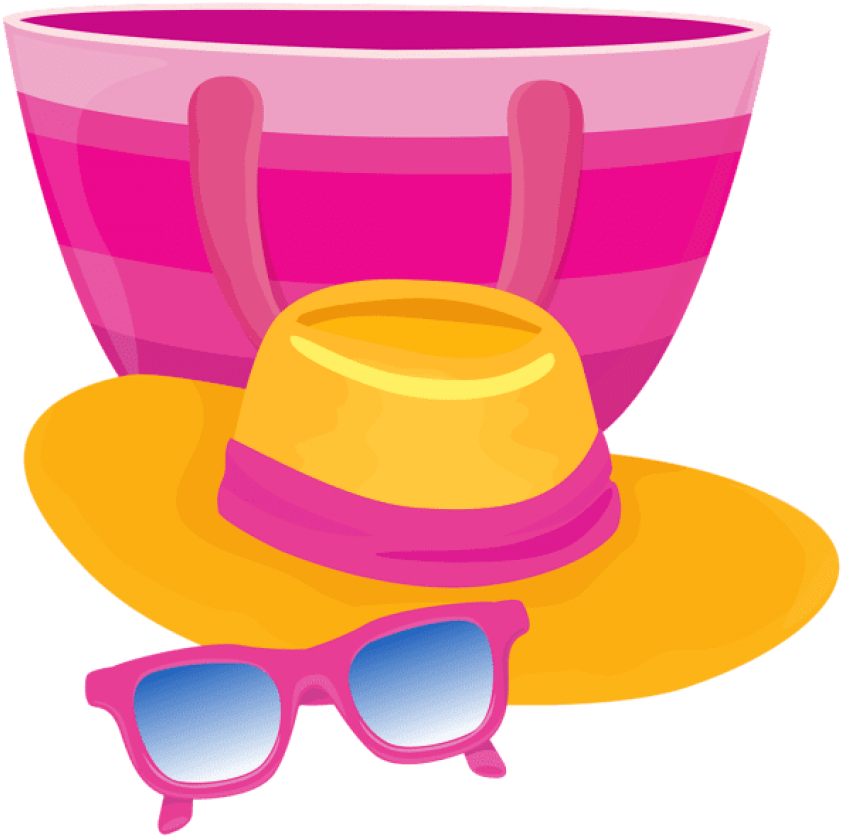 Free Png Download Beach Bag Hat And Glasses Clipart - Beach Bag Png Clipart (850x845), Png Download