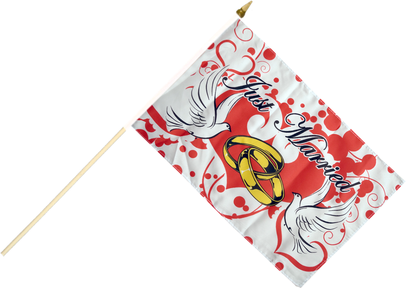 Just Married With Doves Hand Waving Flag - Illustration (1500x998), Png Download