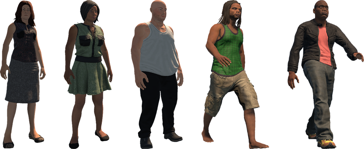 A Line Up Of Five New Npc Models For Flashing Lights - Girl (1200x494), Png Download