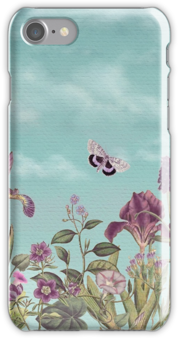 Mauve Flowers On Turquoise Sky Background By Eva Nev - Mobile Phone Case (500x667), Png Download
