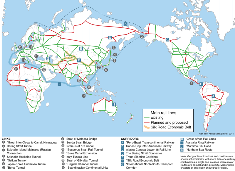 The New Silk Road Becomes The - World Map With Land Bridge (800x585), Png Download