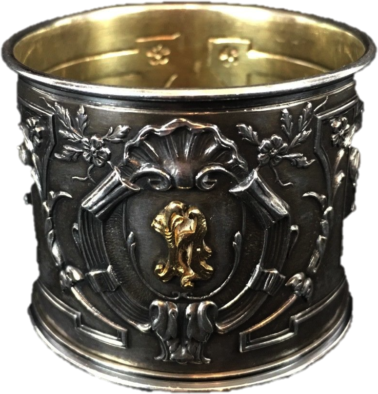 Ornate Russian Silver Napkin Ring Gold Gilt Raised - Bangle (989x906), Png Download