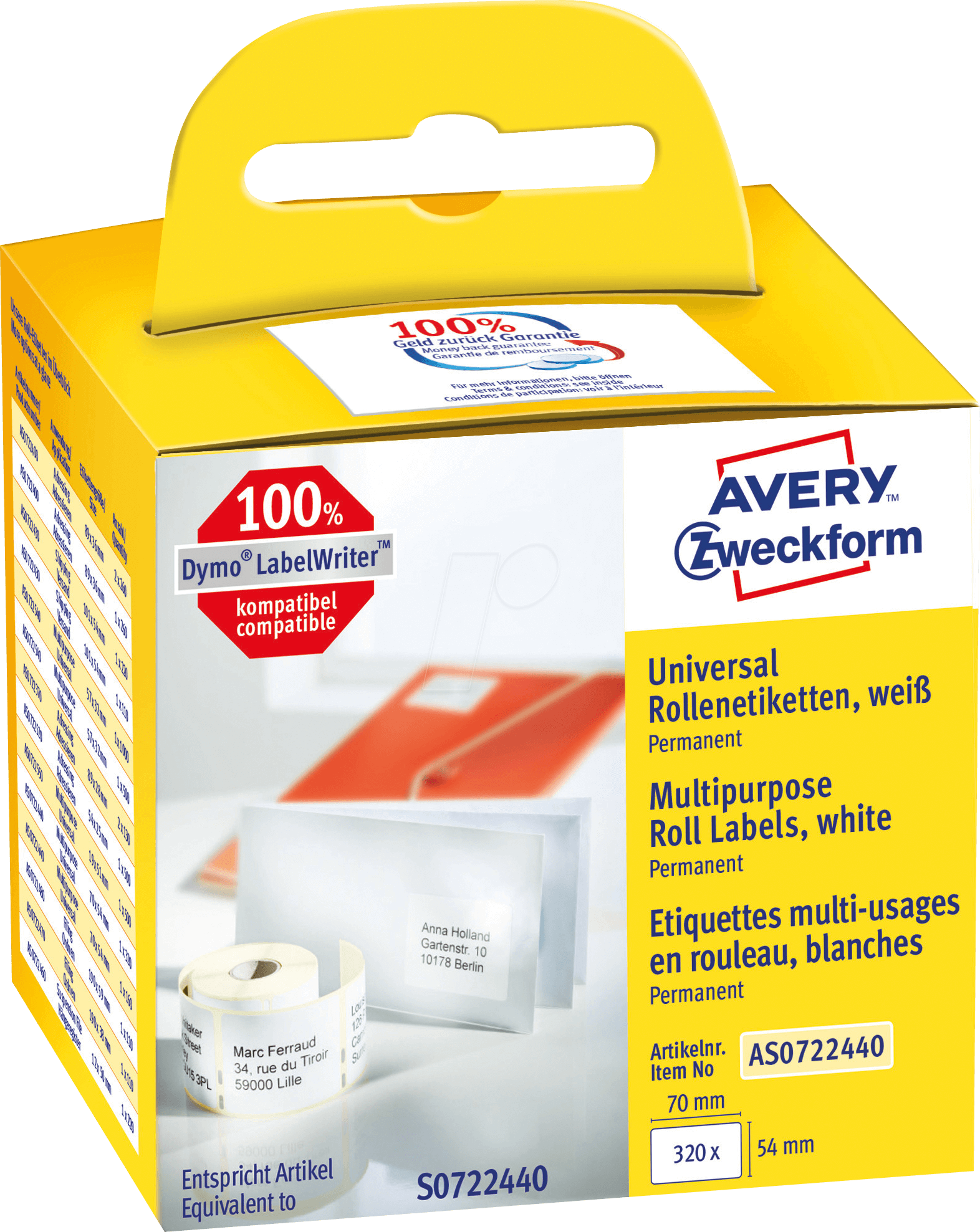Roll Label As0722440, 54x70mm, White Avery Zweckform - Avery Zweckform (1572x1977), Png Download